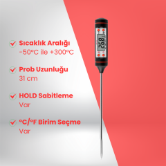 TP101 Dijital Uzun Çubuk Termometre, 31 cm Prob