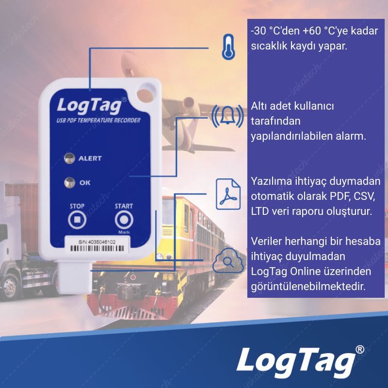 LogTag USRIC-8 Tek Kullanımlık Sıcaklık Kayıt Cihazı, Datalogger