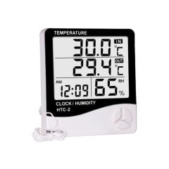 HTC-2 Dijital Sıcaklık ve Nem Ölçer Termometre - Saatli ve Alarmlı