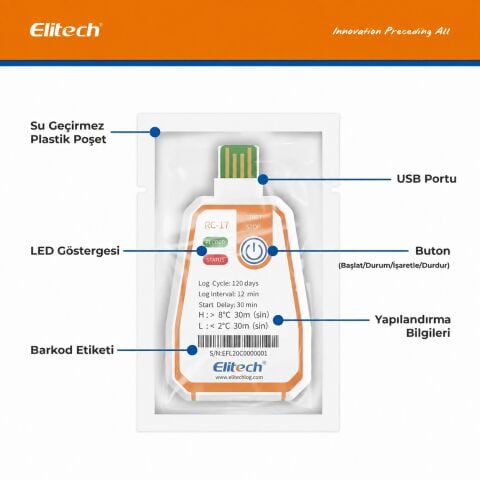 Elitech RC-17 Tek Kullanımlık USB PDF Sıcaklık Data Logger