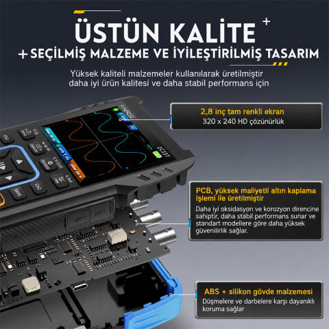 FNIRSI 2C23T 2 Kanal Osiloskop Multimetre Sinyal Jeneratörü 10MHz 50MSa/s 3’ü 1 Arada