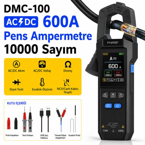 FNIRSI DMC-100 Akım Gerilim Pens Metre | 10000 Sayımlı Dijital True RMS Multimetre + TFT Ekranlı Akıllı Ölçüm Cihazı