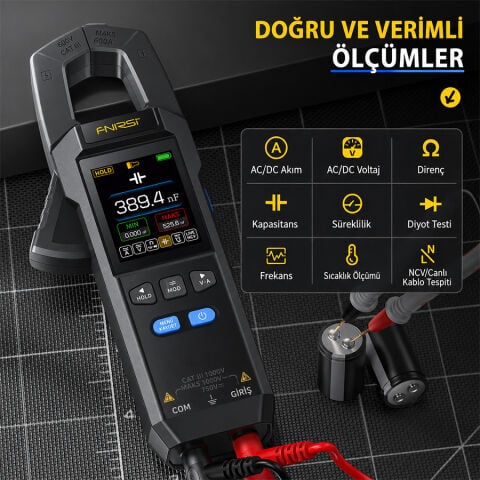 FNIRSI DMC-100 Akım Gerilim Pens Metre | 10000 Sayımlı Dijital True RMS Multimetre + TFT Ekranlı Akıllı Ölçüm Cihazı