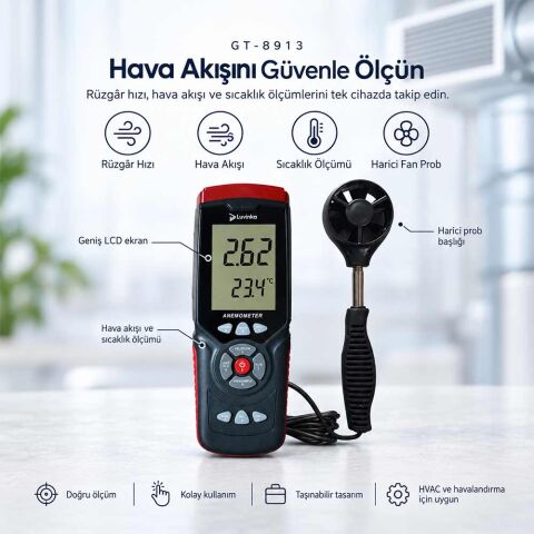 Luvinka GT-8913 rüzgâr hızı ve hava akışı ölçüm cihazı ( Anemometre )