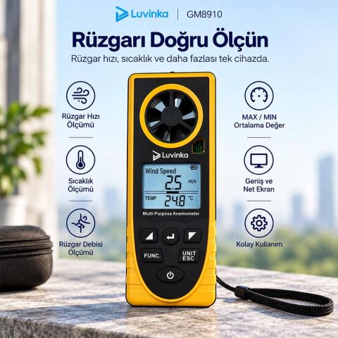 Luvinka GM8910 Çok Fonksiyonlu Rüzgar Ölçer