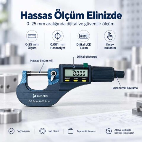 Luvinka HDM-25 DİJİTAL HASSAS MİKROMETRE 0-25 MM