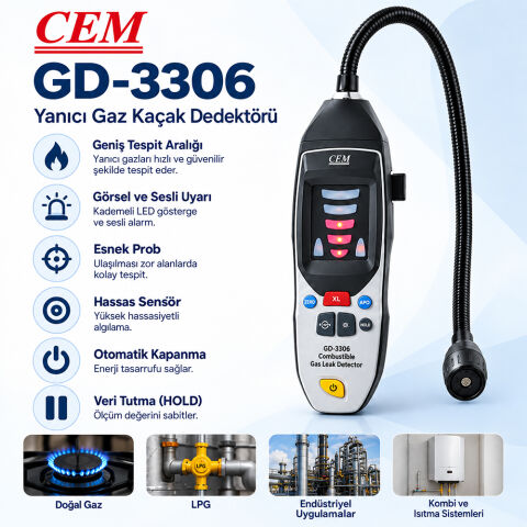 Cem GD-3306 Mikro Yanıcı Gaz Kaçak Dedektörü